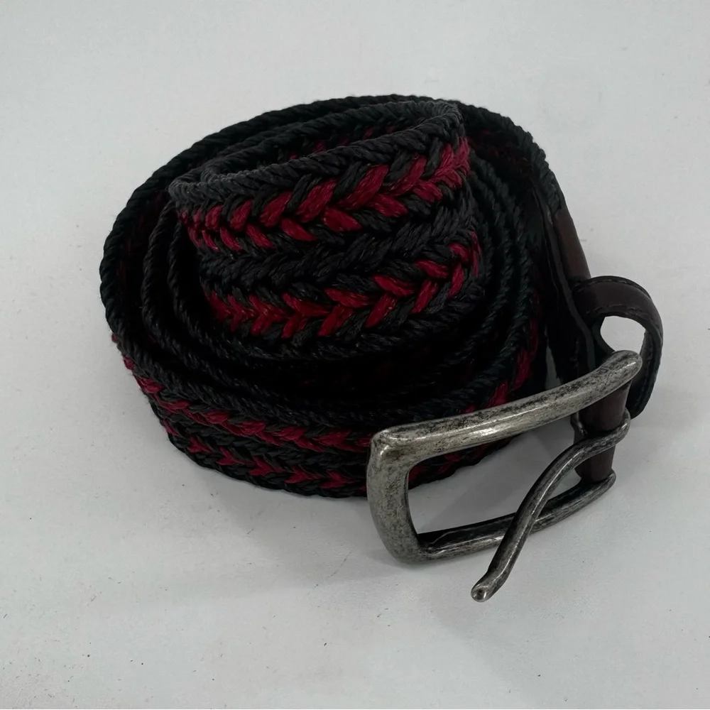 Vintage Torino Mens Silver Buckle Belt Woven‎ Red Black Brown Leather Size 44